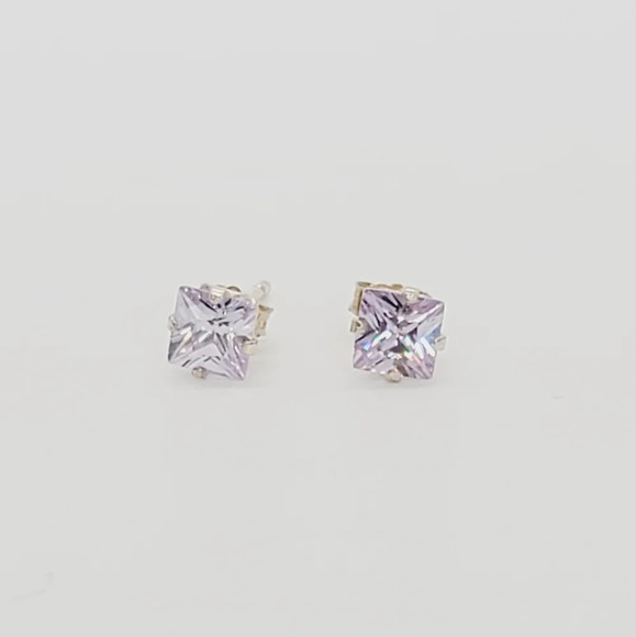 New Square lavender tinted CZ Earrings - Picture 1 of 6